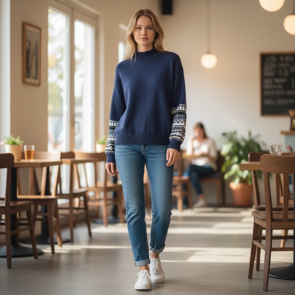 Navy Blue Sweater Design Sleeves (No Brand)